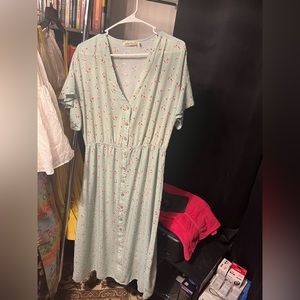 Liberty Love XXL seafoam mint pink floral ankle length dress with top buttons